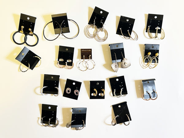 Assorted Fashion Pierced Earring Bulk Lot - 18 Pairs Gold & Silver Tone Statement Hoops