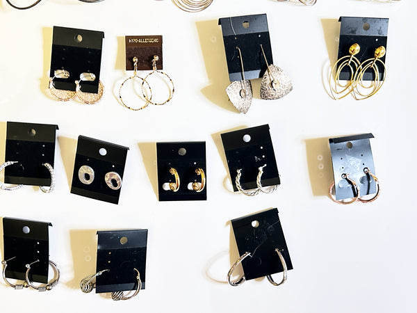 Assorted Fashion Pierced Earring Bulk Lot - 18 Pairs Gold & Silver Tone Statement Hoops