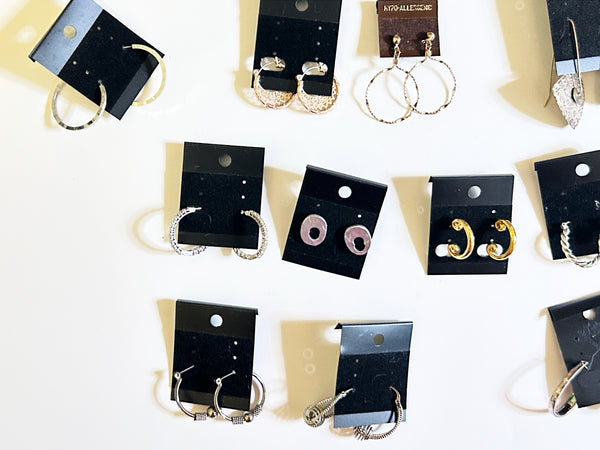 Assorted Fashion Pierced Earring Bulk Lot - 18 Pairs Gold & Silver Tone Statement Hoops