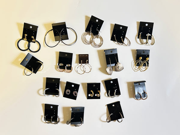 Assorted Fashion Pierced Earring Bulk Lot - 18 Pairs Gold & Silver Tone Statement Hoops