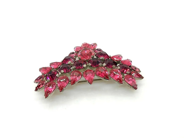 Fantastic Hot Pink and Red Heart Vintage Rhinestone Brooch