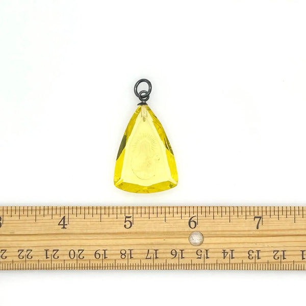 Antique Sunshine Yellow Art Glass Intaglio Madonna Pendant - Lamoree’s Vintage