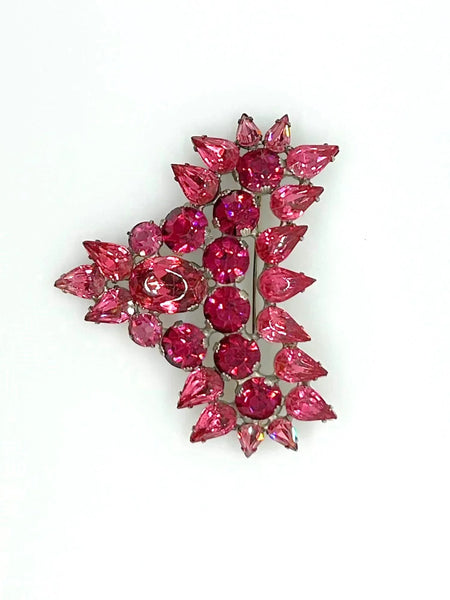 Fantastic Hot Pink and Red Heart Vintage Rhinestone Brooch