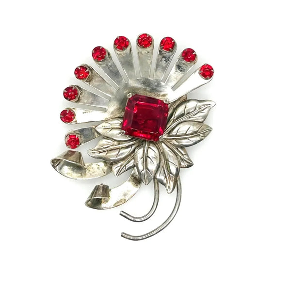 Vintage Brookcraft Sterling Silver & Red Brooch