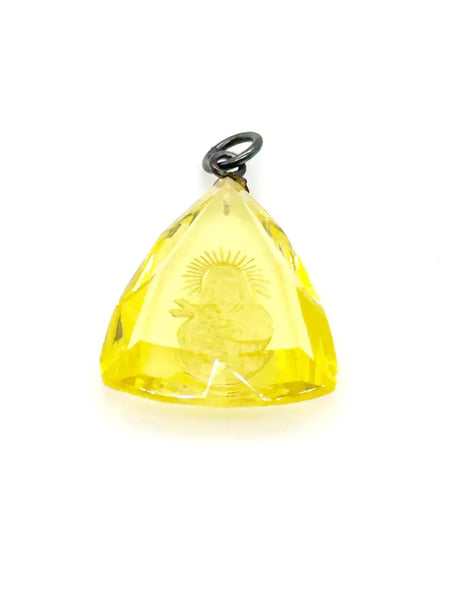 Antique Sunshine Yellow Art Glass Intaglio Madonna Pendant - Lamoree’s Vintage