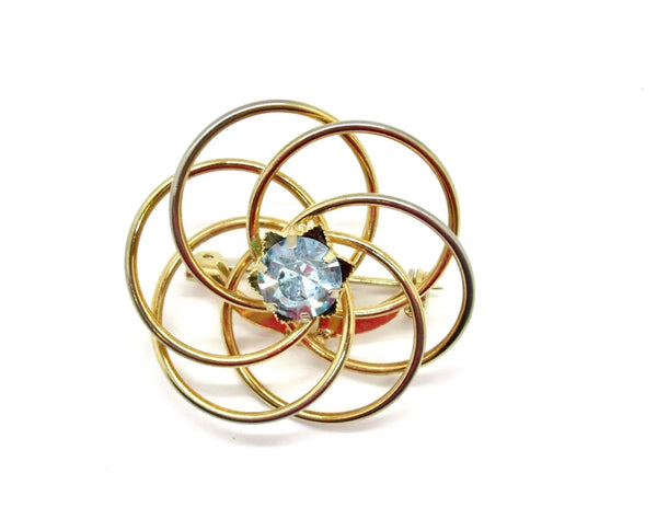 Vintage Classic Swirl Brooch with Blue Rhinestone Center