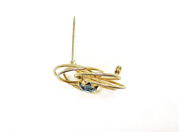 Vintage Classic Swirl Brooch with Blue Rhinestone Center