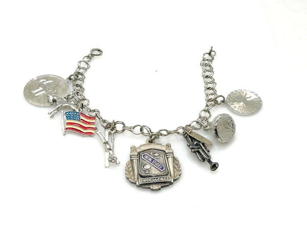 Sterling Charm Bracelet 1970s Skis Horse Flag