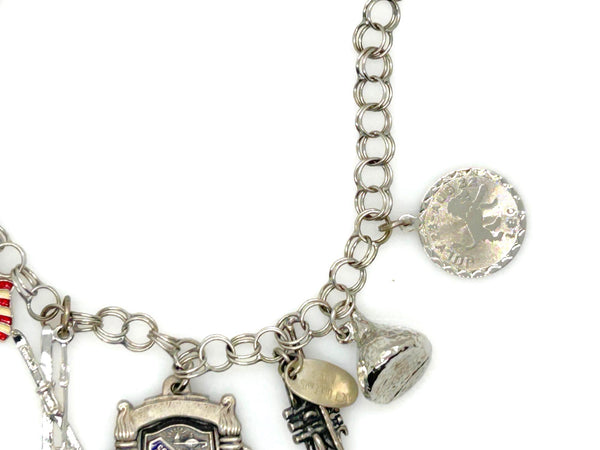 Sterling Charm Bracelet 1970s Skis Horse Flag