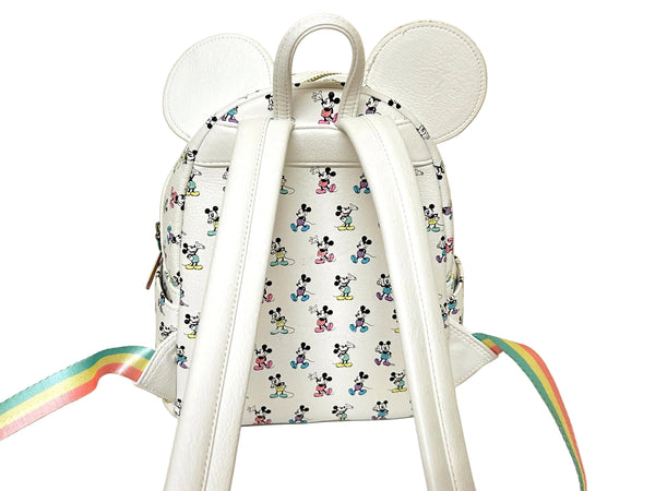  Enjoy the exclusive, pastel rainbow charm of our Loungefly Disney Pastel Rainbow Mickey Mouse Mini Backpack. Adjustable straps add comfort. Very hard to find