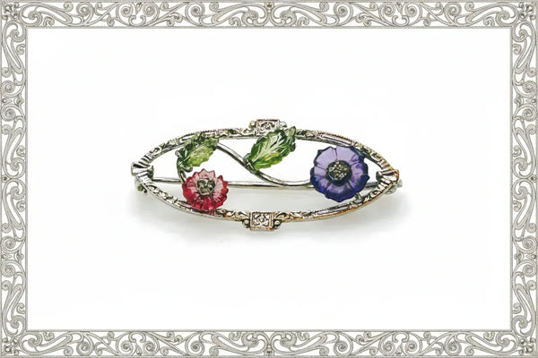 Perfect for vintage jewelry lovers: our Antique Springtime Floral Brooch provides early 20th century elegance with colorful blooms and sparkling marcasite. Shop today!