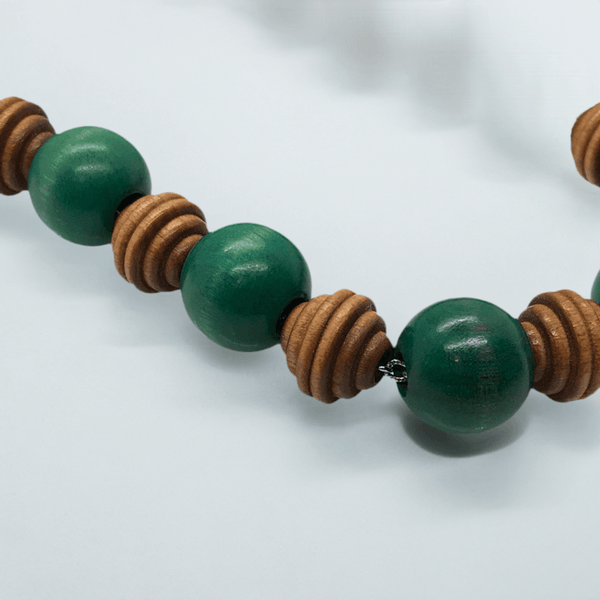 Intriguing Aqua and Wood Bead Necklace - Lamoree’s Vintage