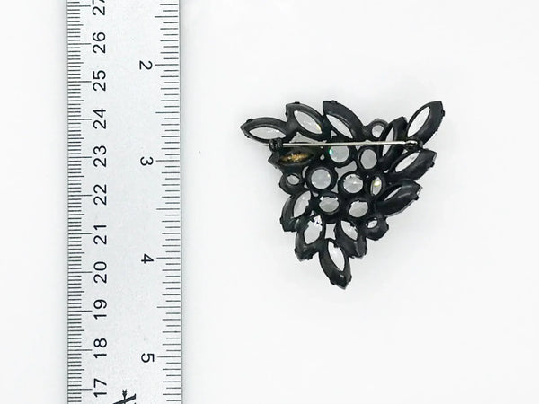 Vintage 3-D Triangular Clear Stones Brooch in Japanned Metal