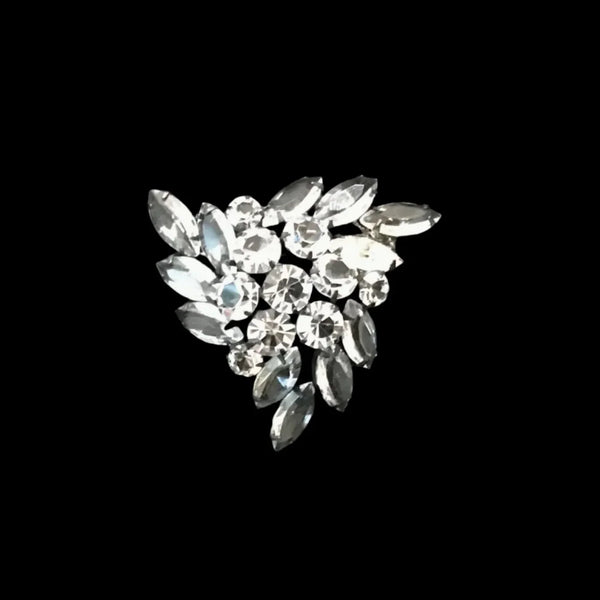 Vintage 3-D Triangular Clear Stones Brooch in Japanned Metal