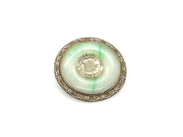 The shades of this vintage Chinese sterling silver and jade filigree brooch are perfect for spring and summer.