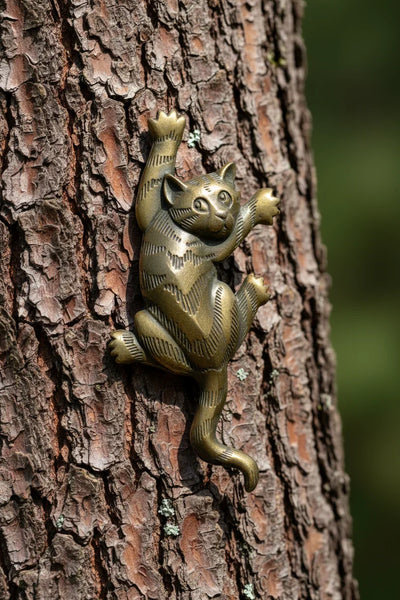 Whimsical 1980s JJ Climbing Cat Pin: iconic climbing cat design & captivating gaze. A charming vintage cat brooch for collectors. Buy today!