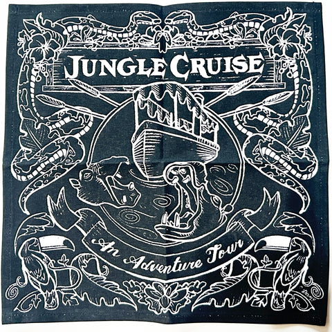 One of the Disney Chalkboard Collection items, these cotton napkins feature a "Jungle Cruise" chalkboard-style design. Part of the "Chalkboard" Home Collection, they feature illustrations inspired by classic Disney Parks attractions.