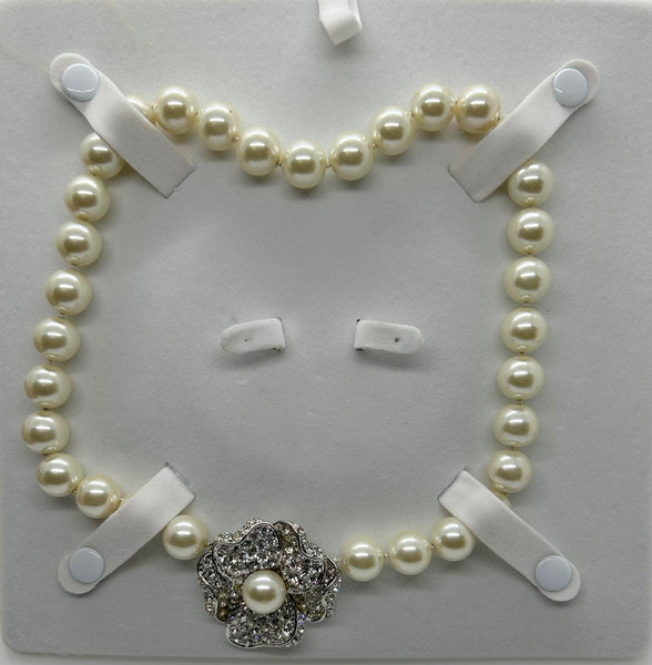 Kenneth Jay Lane Faux Pearl Necklace with Sparkling Flower in Original Box - Lamoree’s Vintage