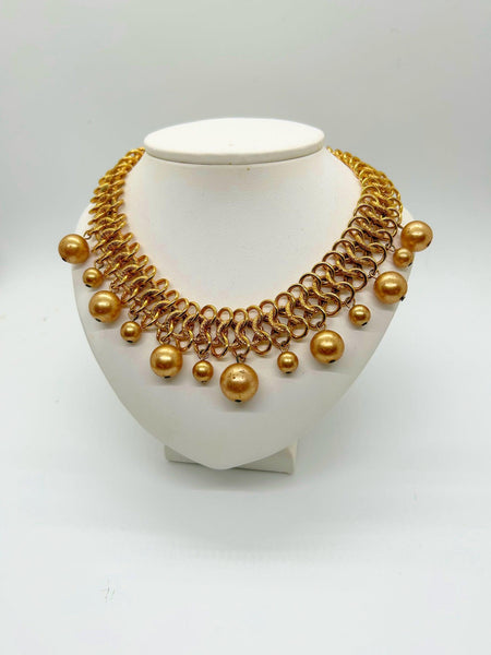 Kenneth Lane Sumptuous Golden Bead Cluster Chainmail Necklace - Lamoree’s Vintage