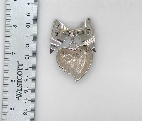 KJL Silver Tone Puffed Heart and Bow Brooch - Lamoree’s Vintage