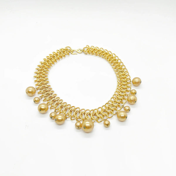 Kenneth Lane Sumptuous Golden Bead Cluster Chainmail Necklace - Lamoree’s Vintage