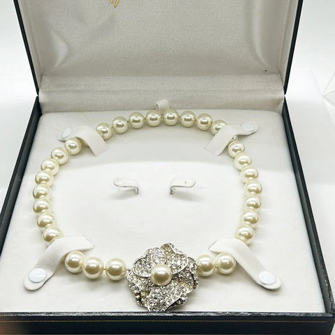 Kenneth Jay Lane Art Deco Style Faux Pearl Necklace with Sparkling Flower Clasp