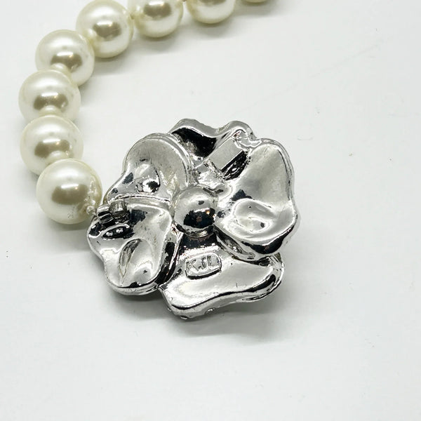 Kenneth Jay Lane Art Deco Style Faux Pearl Necklace with Sparkling Flower Clasp