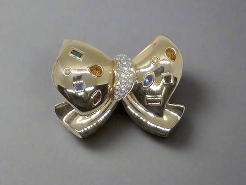 L’Officiel Luxury Vintage Bow Brooch with Multi Colored Stones - Lamoree’s Vintage