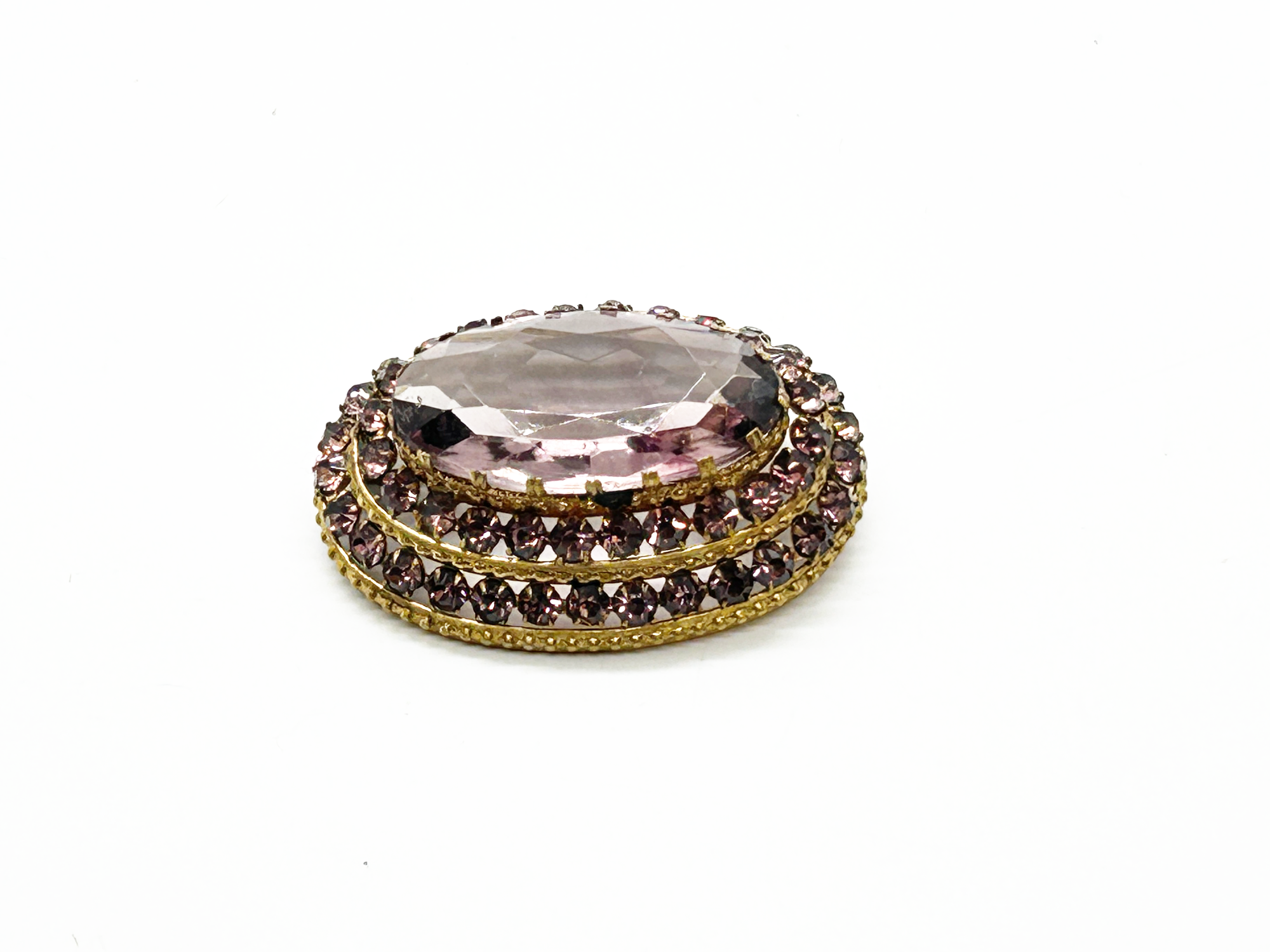 Perfect for collectors seeking distinctive vintage brooches: our Vintage Lavender and Purple Layered Brooch provides timeless elegance and a bold statement. Shop today!