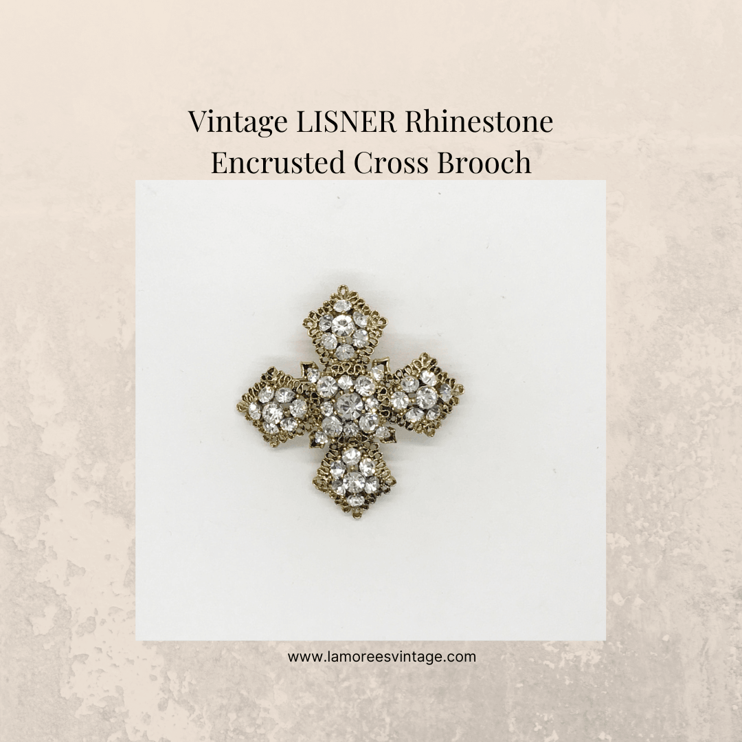Lisner Vintage White Rhinestone Cross Brooch - Lamoree’s Vintage