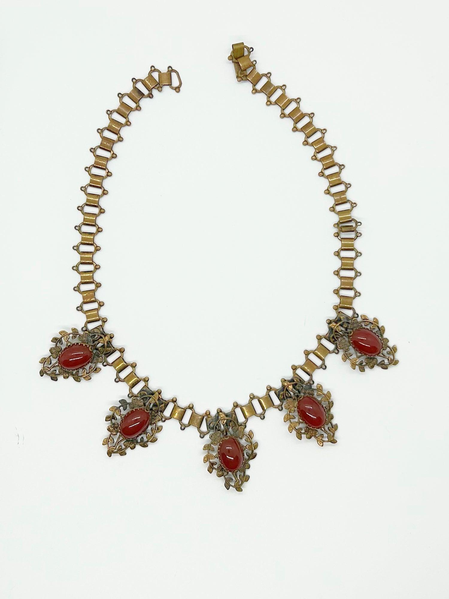 Magnificent Victorian Revival Necklace with Carnelian Colored Stones - Lamoree’s Vintage