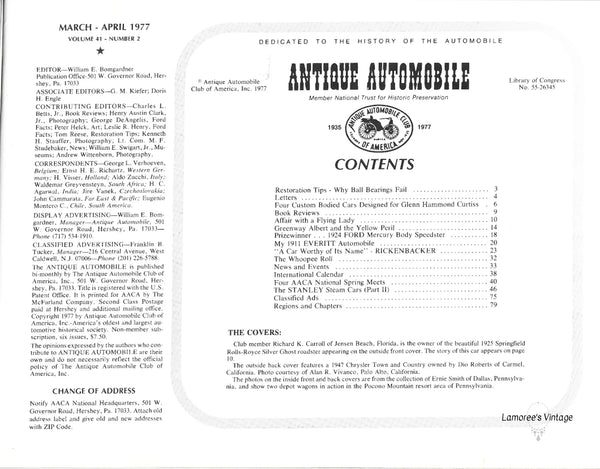 Antique Automobile Magazine March April 1977