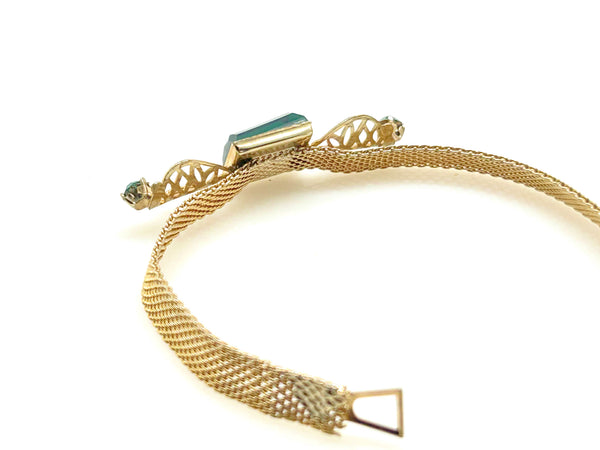 Vintage Green Glass Rhinestone Mesh Bracelet