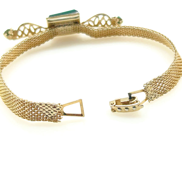 Vintage Green Glass Rhinestone Mesh Bracelet
