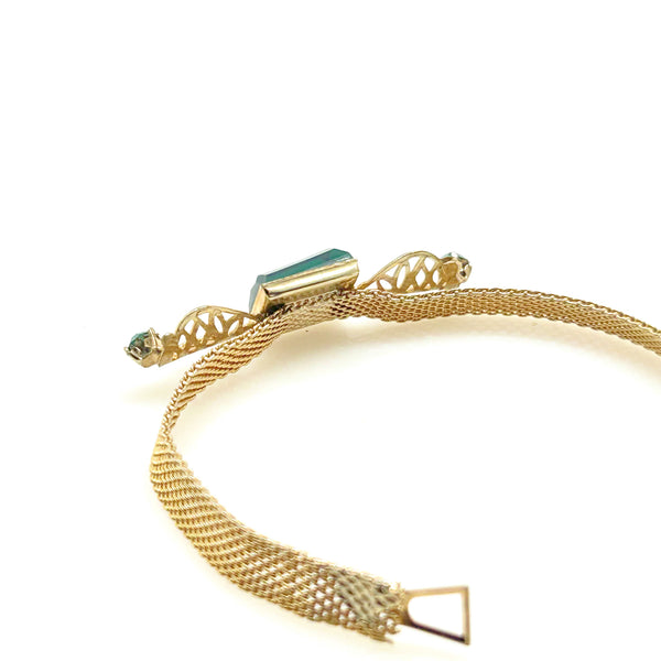 Vintage Green Glass Rhinestone Mesh Bracelet