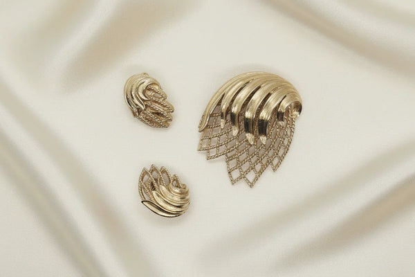 Vintage Monet Textured Abstract Brooch and Earrings