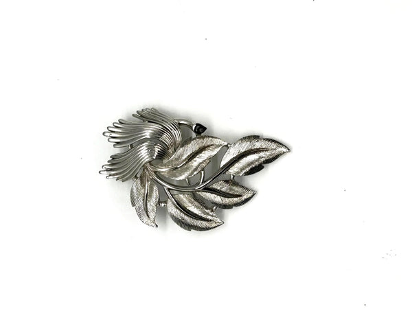 Vintage Monet textured silver-tone leaf brooch
