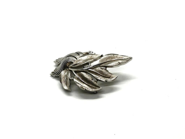 Vintage Monet textured silver-tone leaf brooch