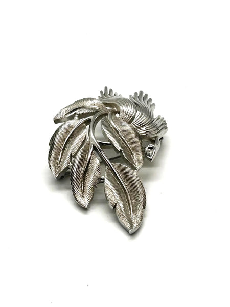 Vintage Monet textured silver-tone leaf brooch