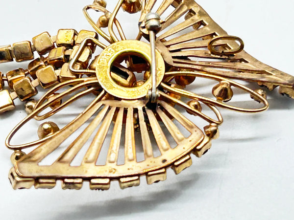 Introducing the M&amp;S 1/20 12kt G.F. Abstract Butterfly Brooch/Pendant — the perfect vintage solution to your style dilemmas. This exquisite butterfly brooch pendant highlights delicate abstract artistry paired with shimmering grey and purple/pink rhinestones