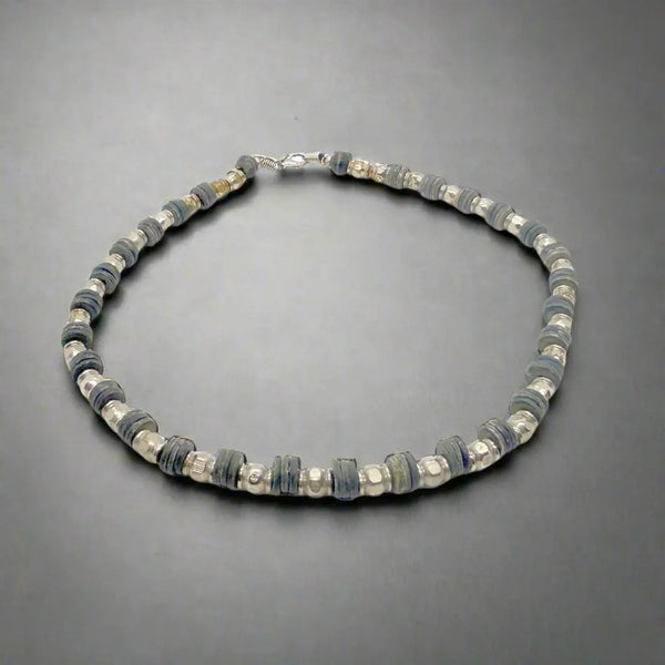 Handmade Silver and Black Beads Industrial Style Necklace