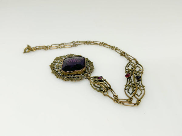 Outstanding Purple Stone and Vintage Filigree Necklace - Lamoree’s Vintage