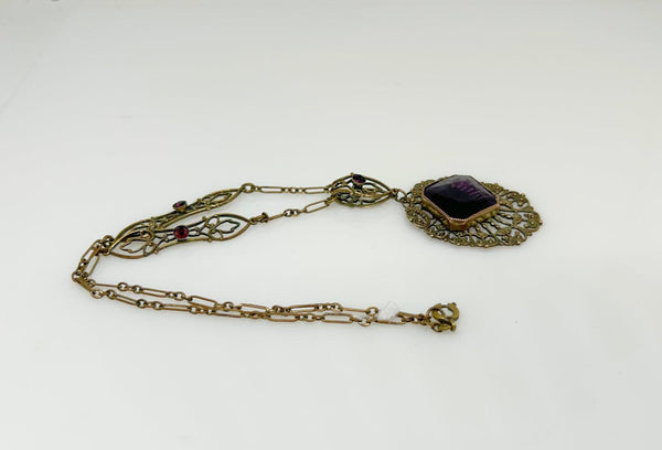 Outstanding Purple Stone and Vintage Filigree Necklace - Lamoree’s Vintage