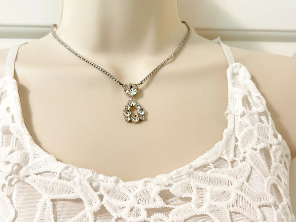 Rhinestone Necklace with Sparkling Open Drop