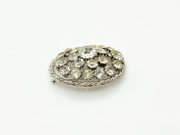 Domed Vintage 1950s Layered Rhinestone Cluster Brooch & Earring Set