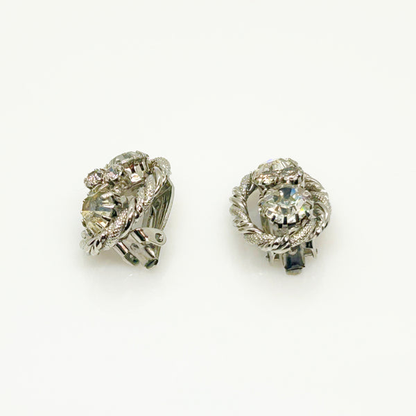 Domed Vintage 1950s Layered Rhinestone Cluster Brooch & Earring Set
