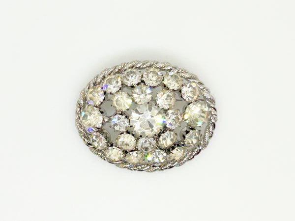 Domed Vintage 1950s Layered Rhinestone Cluster Brooch & Earring Set