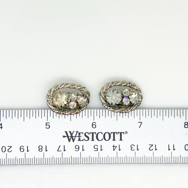 Domed Vintage 1950s Layered Rhinestone Cluster Brooch & Earring Set