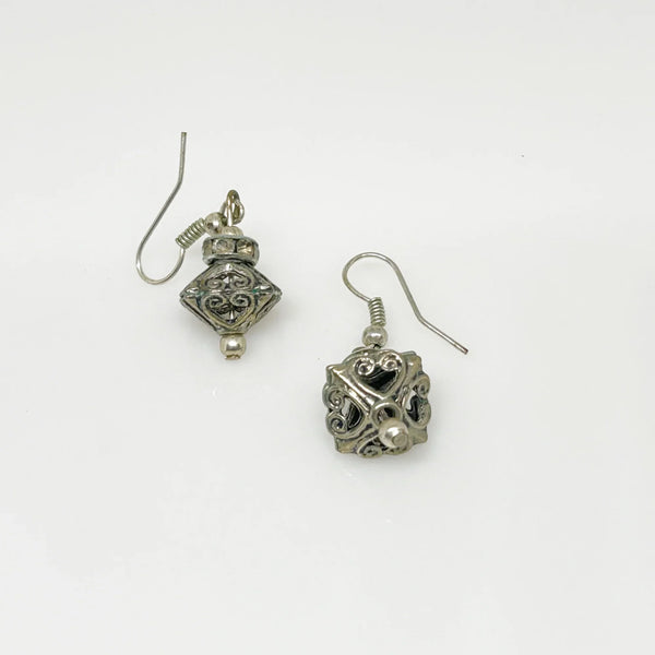 Detailed and Dainty Silver Vintage Pagoda Earrings