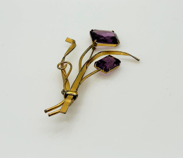 Pale Purple Twilight Stones Coro Sterling Vintage Floral Brooch - Lamoree’s Vintage
